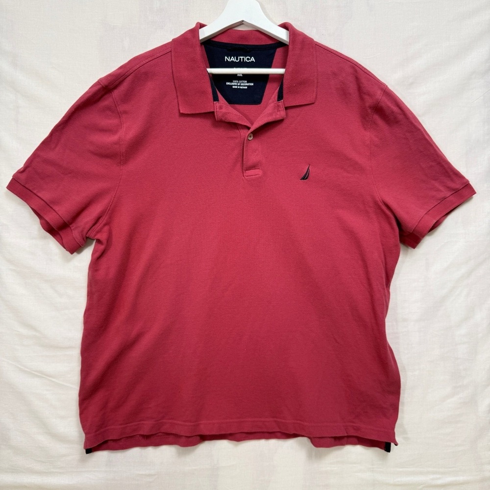 Nautica Polo Shirt Mens XXL Red Classic Fit Short Sleeve Cotton Pique Logo